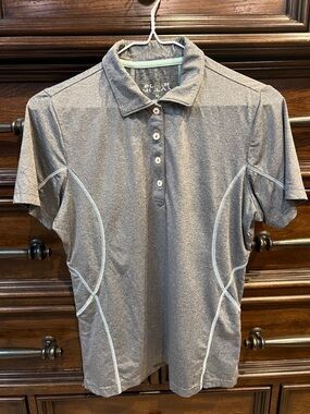Peter Millar Gray Polo with Light Blue Contrast Stitching